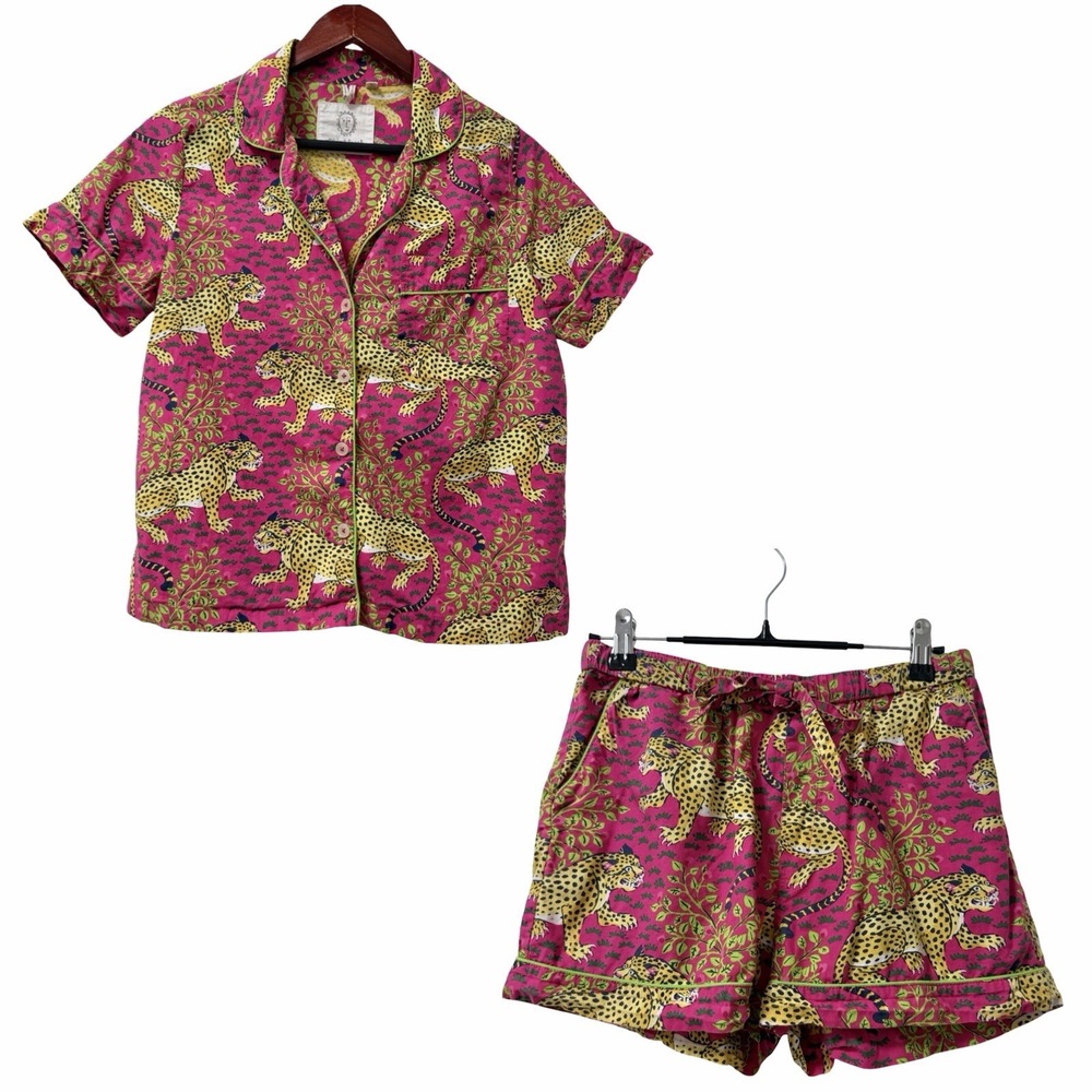 Print Fresh Womens Bagheera Leopard Print Pajama Set Size XS Pink Organic Cotton